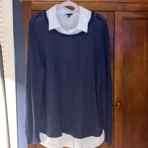 Navy Blue Sweater with White Collar